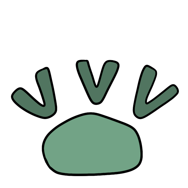 green blob with three darker green v’s above it.